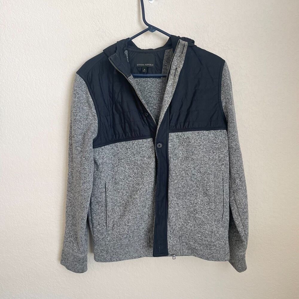 Banana Republic Mens Jacket Size M Blue Gray Coloblock Long Sleeves Hoodie